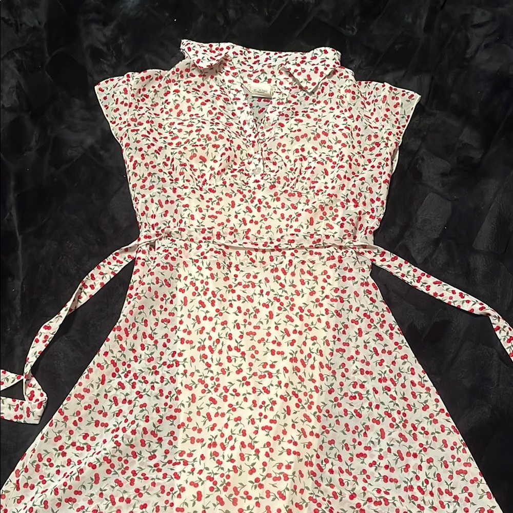 Speechless Red and White Midi Dress with Notched Collar